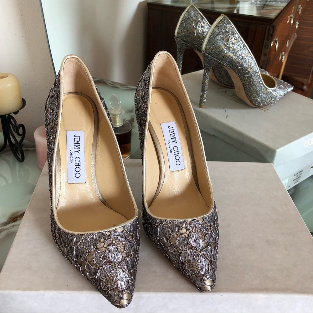 Jimmy Choo Romy 100 Satin Lace Court Shoes Stiletto Heels Women's Size 36 - Picture 3 of 14